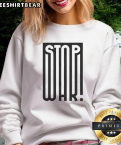 Stylish 'Nice Stop War' sweatshirt by Barbara Galinska featuring artistic calligraphy design for a bold statement.