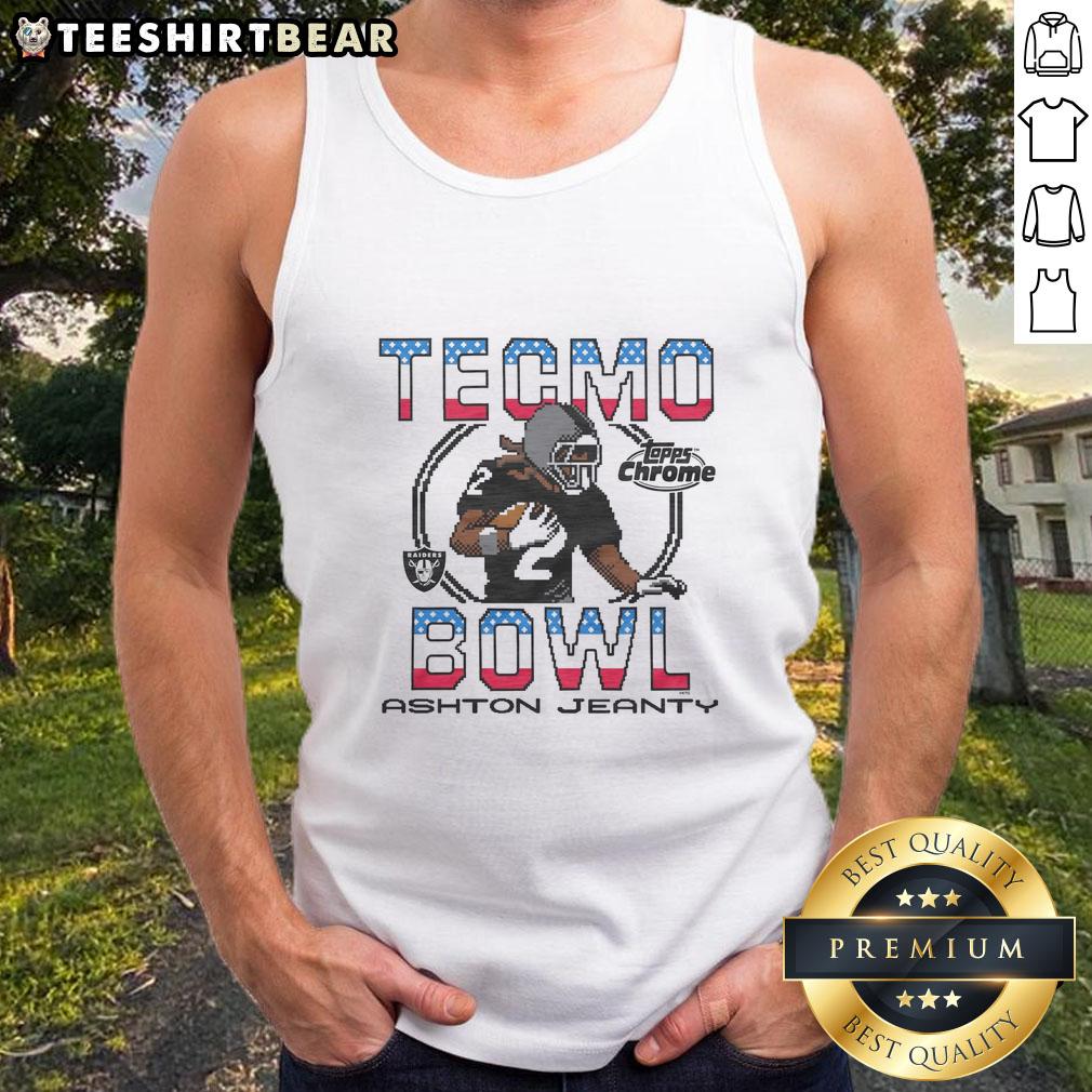 Nice Tecmo Bowl X Topps Chrome Raiders Ashton Jeanty tank top featuring vibrant graphics and sporty design.