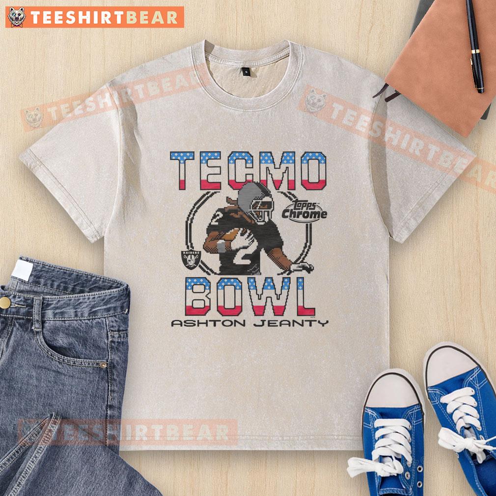Nice Tecmo Bowl X Topps Chrome Raiders Ashton Jeanty washed t-shirt featuring vintage sports graphics and comfortable fit.
