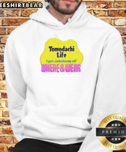 Alt Text: Character in Nice Tomodachi Life wearing a hoodie, humorously depicting a lobotomy scene from the game.