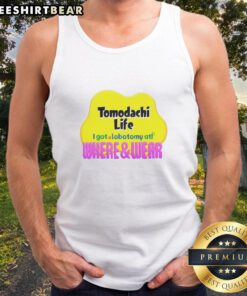 Character in a tank top from Nice Tomodachi Life after a lobotomy, showcasing a quirky gaming moment.