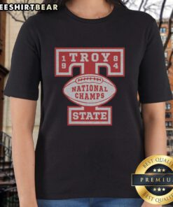 Alt Text: 1984 National Champions Troy State Football ladies tee featuring team colors and logo for womens sports apparel.