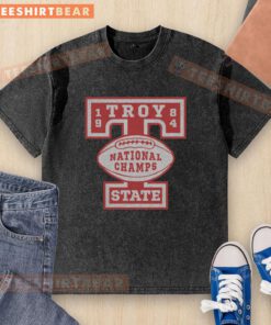 1984 Troy State Football National Champions washed t-shirt featuring vintage design and team logo, perfect for fans.