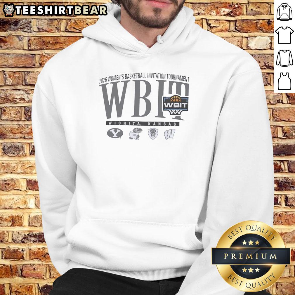 Alt Text: '2026 Nice Wbit Women's Basketball Invitation Tournament Champions hoodie from Wichita, Kansas, featuring team colors and logo.'