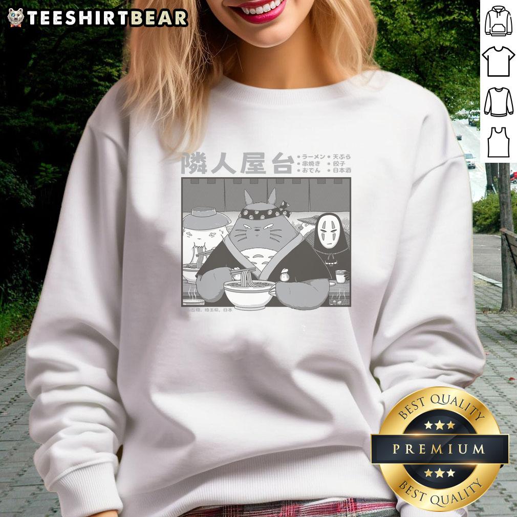 Nice We Know A Place Spirit Away ramen sweatshirt featuring vibrant anime-inspired design and cozy fit.