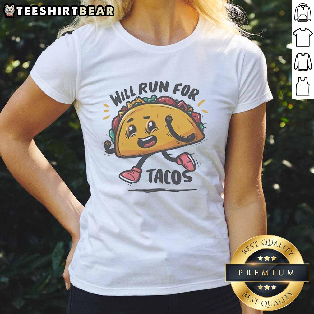 Womens tee featuring 'Nice Will Run For Tacos' slogan, perfect for taco lovers and casual wear enthusiasts.
