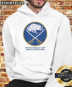 Official Buffalo Sabres Ice Hockey NHL Stanley Cup Playoffs Big Logo Hoodie featuring team colors and emblem.
