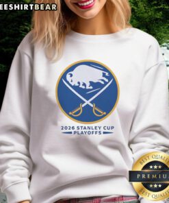 Official Buffalo Sabres ice hockey NHL Stanley Cup Playoffs sweatshirt featuring a bold team logo.