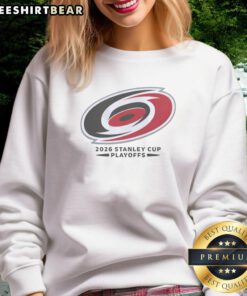 Official Carolina Hurricanes Ice Hockey NHL 2026 Stanley Cup Playoffs big logo sweatshirt in team colors.