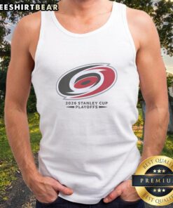 Official Carolina Hurricanes Ice Hockey NHL 2026 Stanley Cup Playoffs big logo tank top in vibrant team colors.