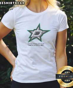 Official Dallas Stars ice hockey NHL Stanley Cup Playoffs big logo ladies tee showcasing team spirit and style.