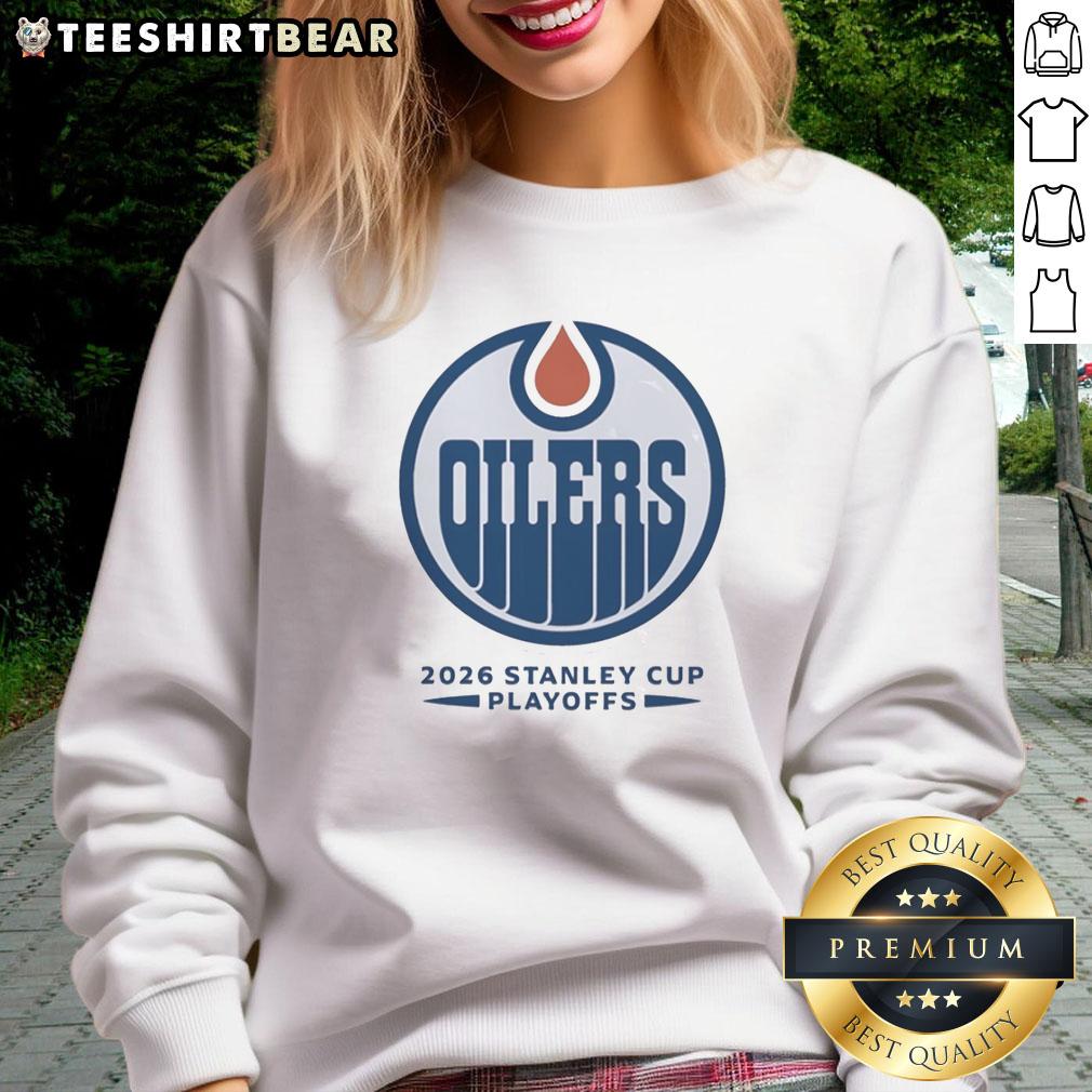 Official Edmonton Oilers Ice Hockey NHL Stanley Cup Playoffs big logo sweatshirt in vibrant team colors.