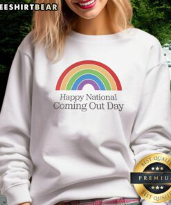 Official Happy National Coming Out Day rainbow sweatshirt featuring vibrant colors celebrating LGBTQ+ pride.