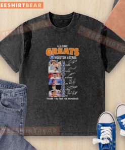 Alt Text: Official Houston Astros all-time greats names and signatures t-shirt featuring player autographs and team logo.