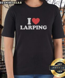Official I Heart Larping heart-shaped ladies tee in vibrant colors, perfect for LARP enthusiasts and casual wear.