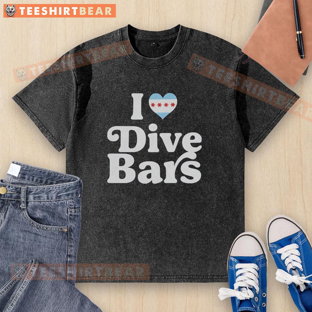 Heart-shaped 'I Love Dive Bars Chicago' washed t-shirt, perfect for fans of Chicago's vibrant dive bar scene.