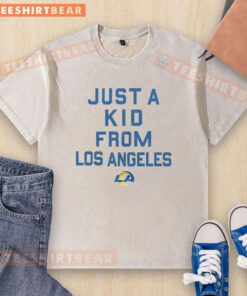 Alt Text: Official Los Angeles Rams Just A Kid From Los Angeles washed t-shirt showcasing team pride and casual style.