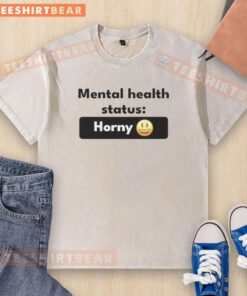 Official Mental Health Status Horney Washed T-Shirt featuring a stylish design for mental health awareness and comfort.