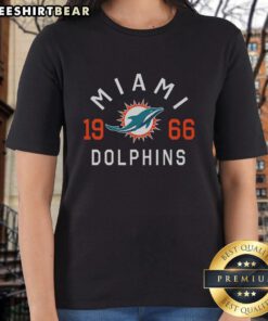 Official Miami Dolphins Heritage Print Ladies Tee featuring team colors and logo, perfect for fans and casual wear.