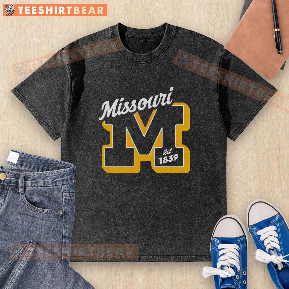 Vintage washed t-shirt featuring Official Missouri Est. 1839 design, perfect for showcasing Missouri pride.
