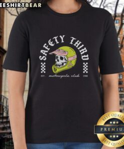 Official Skull Safety Third Motorcycle Club Est 1988 Ladies Tee featuring a bold skull design and stylish fit.