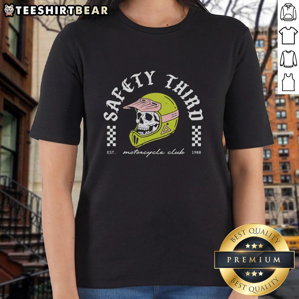 Official Skull Safety Third Motorcycle Club Est 1988 Ladies Tee featuring a bold skull design and stylish fit.