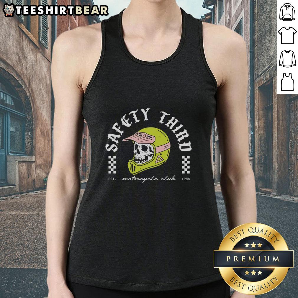 Official Skull Safety Third Motorcycle Club tank top, established 1988, featuring a bold skull graphic design.