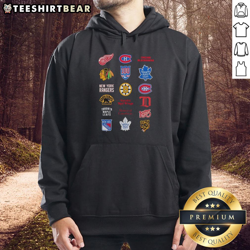 Official Twenty Four NHL Ice Hockey Logos Hoodie featuring vibrant team logos and a stylish design for fans.