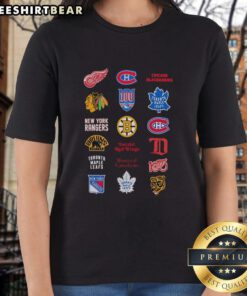 Official Twenty-Four NHL Ice Hockey Logos Ladies Tee featuring vibrant team logos on a stylish women's t-shirt.