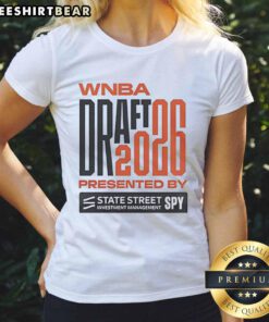 Alt Text: Official WNBA Draft 2026 Ladies Tee celebrating 30th season, presented by State Street Investment Management.