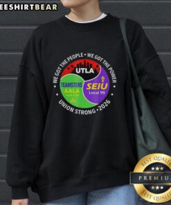 Original Labor Movement sweatshirt featuring UTLA SEIU AALA design with city skyline, symbolizing workers' unity.