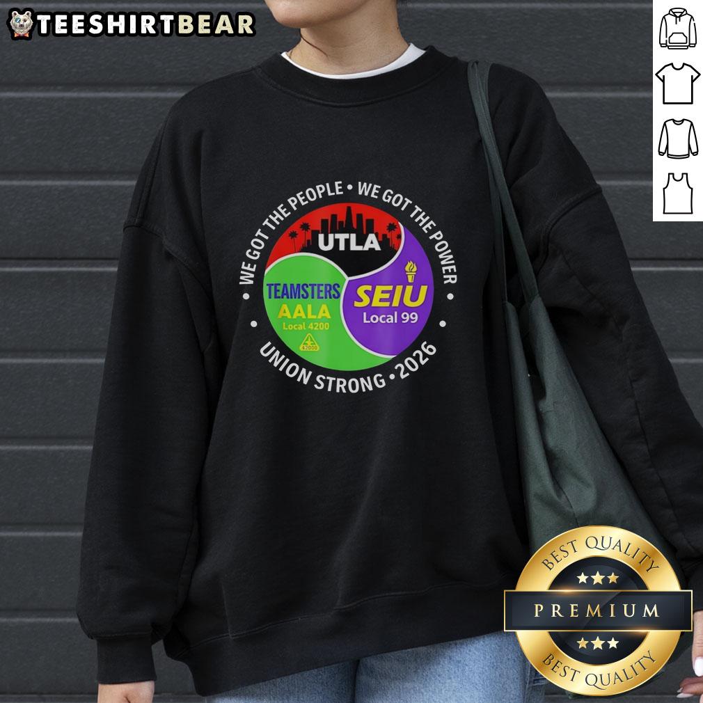 Original Labor Movement sweatshirt featuring UTLA SEIU AALA design with city skyline, symbolizing workers' unity.