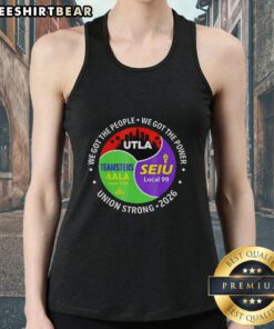 Original Labor Movement tank top featuring city skyline, SEIU & AALA logos, celebrating workers' rights and unity.