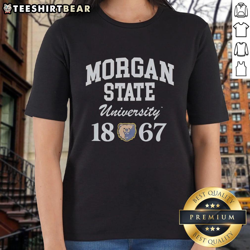 1967 Original Morgan State Bears University mascot logo on a ladies tee, showcasing school spirit and vintage design.