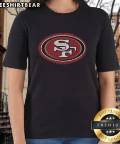 Alt Text: Original San Francisco 49ers Rivet Logo Ladies Tee in vibrant red, featuring the iconic team logo for stylish fans.