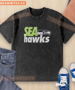 Original Seattle Seahawks football logo on a classic washed t-shirt, perfect for fans and casual wear.