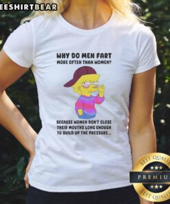 Original Simpson tee shirt featuring humor on why men fart more than women, perfect for casual wear and laughs.