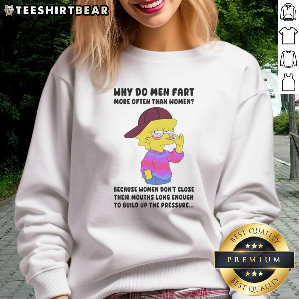 Original Simpson sweatshirt featuring 'Why Do Men Fart More Often Than Women?' humorous design for casual wear.