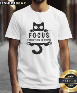 Premium Black Cat 'Fuck Off Coz Ur Stupid' T-Shirt featuring a playful cat design, perfect for cat lovers and humor enthusiasts.