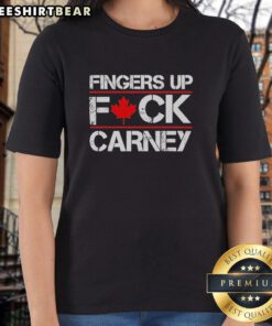 Premium Fingers Up F*ck Carney Ladies Tee featuring bold graphic design on a stylish women's shirt.