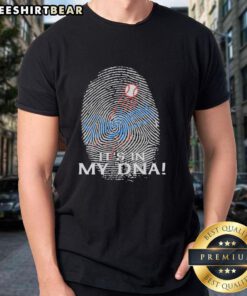 Alt Text: Premium Los Angeles Dodgers MLB It's In My DNA fingerprint t-shirt showcasing team pride and style.