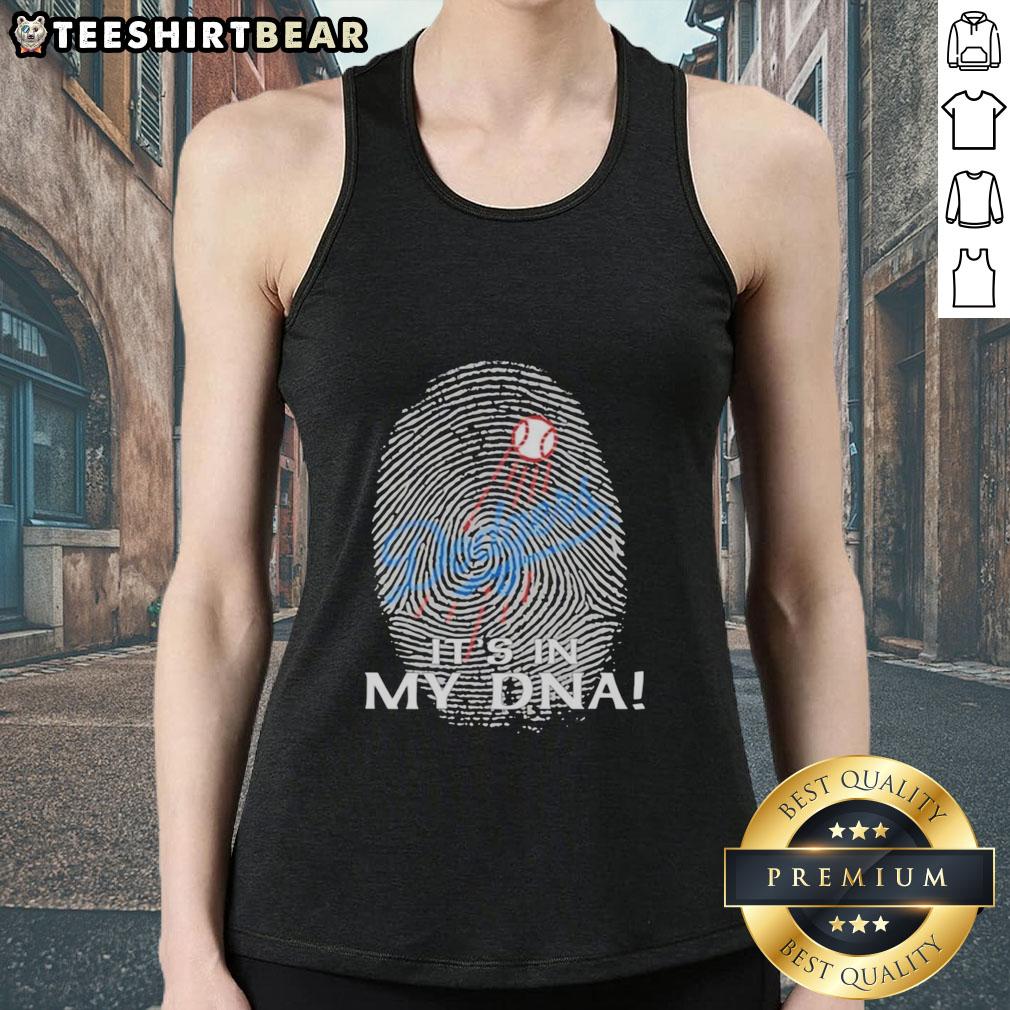Premium Los Angeles Dodgers MLB tank top featuring 'It's In My DNA' fingerprint design, perfect for baseball fans.