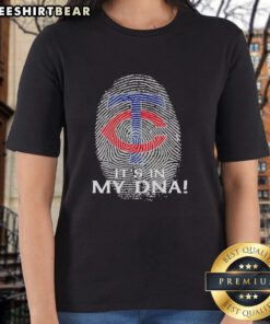 Premium Minnesota Twins baseball ladies tee featuring 'It's In My DNA' design, perfect for fans and casual wear.