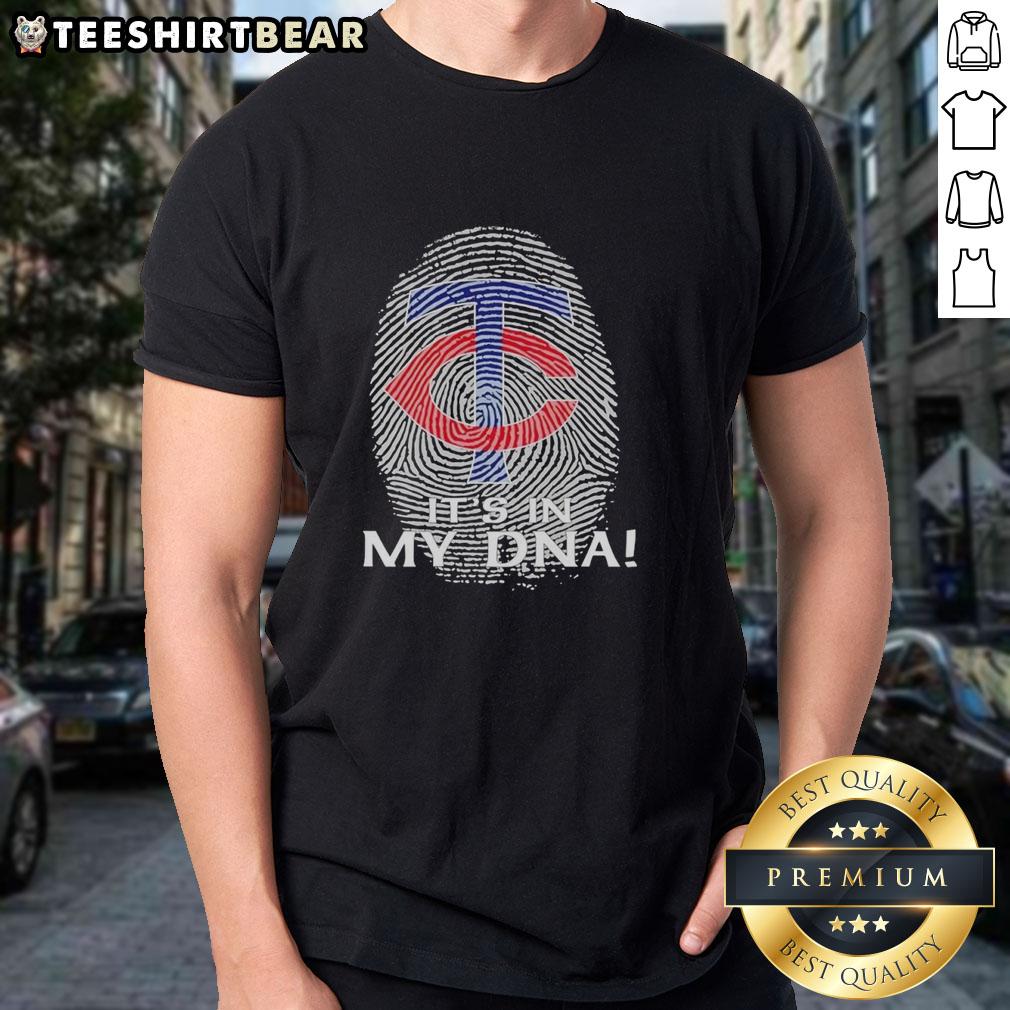 Alt Text: Premium Minnesota Twins Baseball It's In My DNA Fingerprint T-Shirt featuring a unique baseball-themed design.