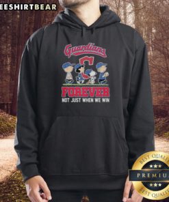 Pretty Peanuts characters on a Cleveland Guardians MLB hoodie, celebrating fandom with 'Forever, Not Just When We Win' slogan.