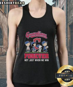 Pretty Peanuts characters tank top featuring Cleveland Guardians MLB logo - 'Forever Not Just When We Win' design.