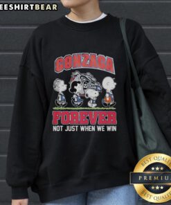 Pretty Peanuts Characters X Gonzaga Bulldogs NBA sweatshirt featuring fun design and slogan 'Forever, Not Just When We Win.'