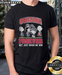 Alt Text: Pretty Peanuts Characters X Gonzaga Bulldogs NBA Forever T-Shirt featuring playful designs for true fans.