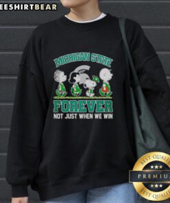 Pretty Peanuts characters with Michigan State Spartans logo on a cozy sweatshirt, perfect for NBA fans and Spartans supporters.