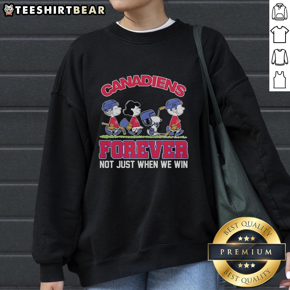Alt Text: Pretty Peanuts Characters X Montreal Canadiens NHL sweatshirt, perfect for fans celebrating hockey all season long.